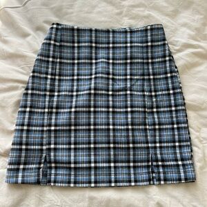 Love on a Hanger Blue and Black Plaid Pencil Skirt